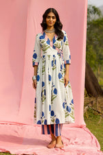 Load image into Gallery viewer, Phagun Blue Poppy Angrakha Kurta Pant Set
