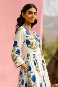 Phagun Blue Poppy Angrakha Kurta Pant Set