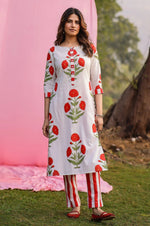 Load image into Gallery viewer, Abeer Red Poppy Straight Fit Kurta Pant Set
