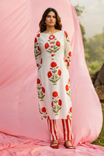 Load image into Gallery viewer, Abeer Red Poppy Straight Fit Kurta Pant Set
