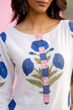 Load image into Gallery viewer, Abeer Blue Poppy Straight Fit Kurta Pant Set
