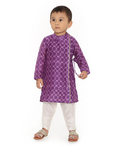 Jamini Cotton Silk Chanderi Block Printed Angrakha Kurta with Churidaar Set of 2, Purple