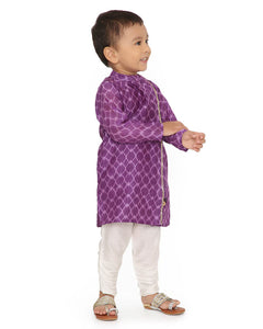 Jamini Cotton Silk Chanderi Block Printed Angrakha Kurta with Churidaar Set of 2, Purple