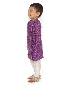 Jamini Cotton Silk Chanderi Block Printed Angrakha Kurta with Churidaar Set of 2, Purple