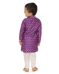 Jamini Cotton Silk Chanderi Block Printed Angrakha Kurta with Churidaar Set of 2, Purple