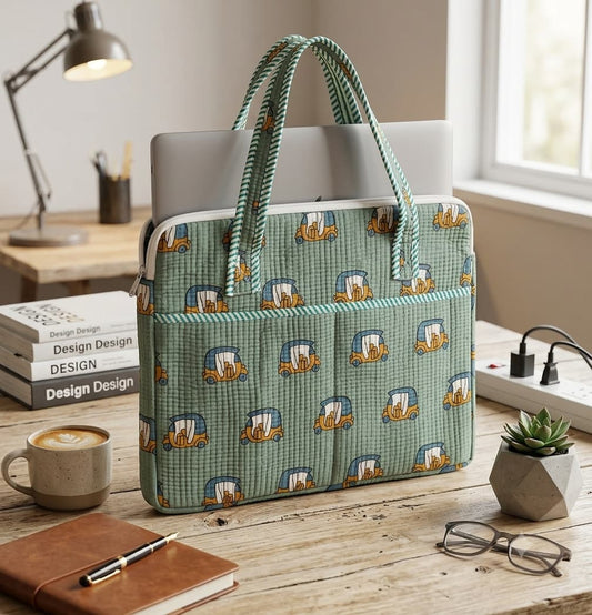 Walk into that office with a splash of style, making a statement in these hand block laptop bags. Secure it with a zipper and hold your essentials in 2 pockets in front. 