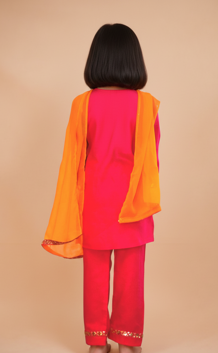 Girls Pink Suit set with Orange dupatta