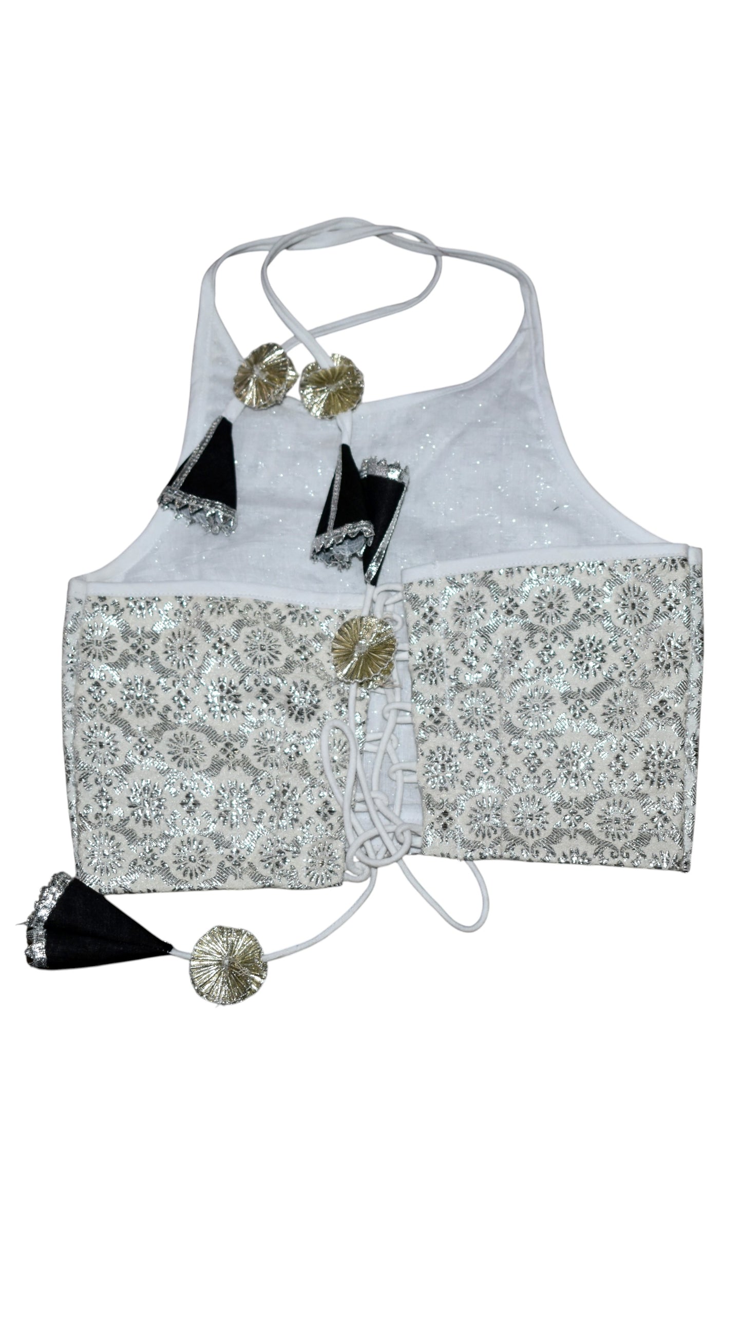 Black Georgette Lehenga with White Brocade Blouse for girls - set of 3