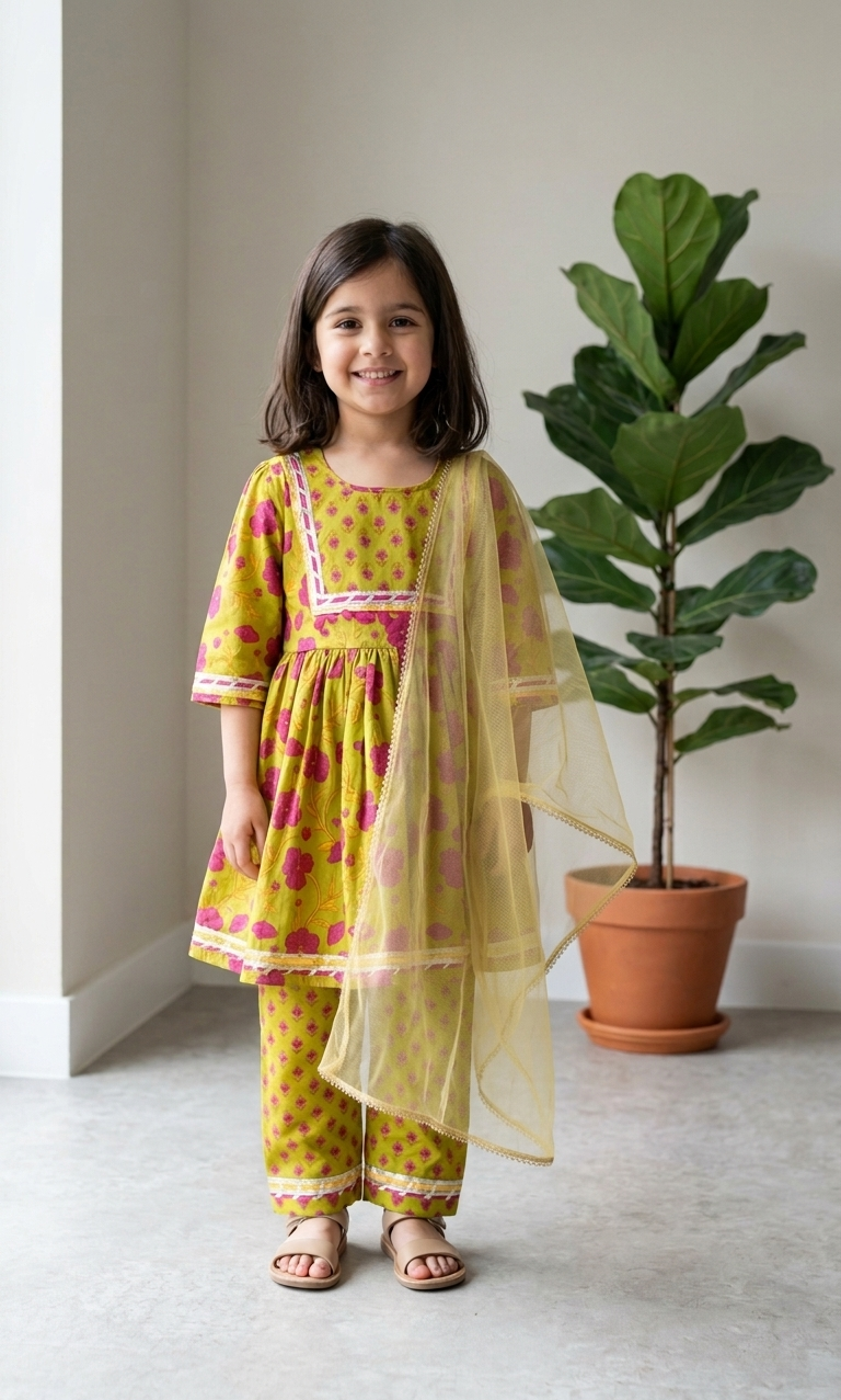 Green floral cotton peplum top with matching payjamas