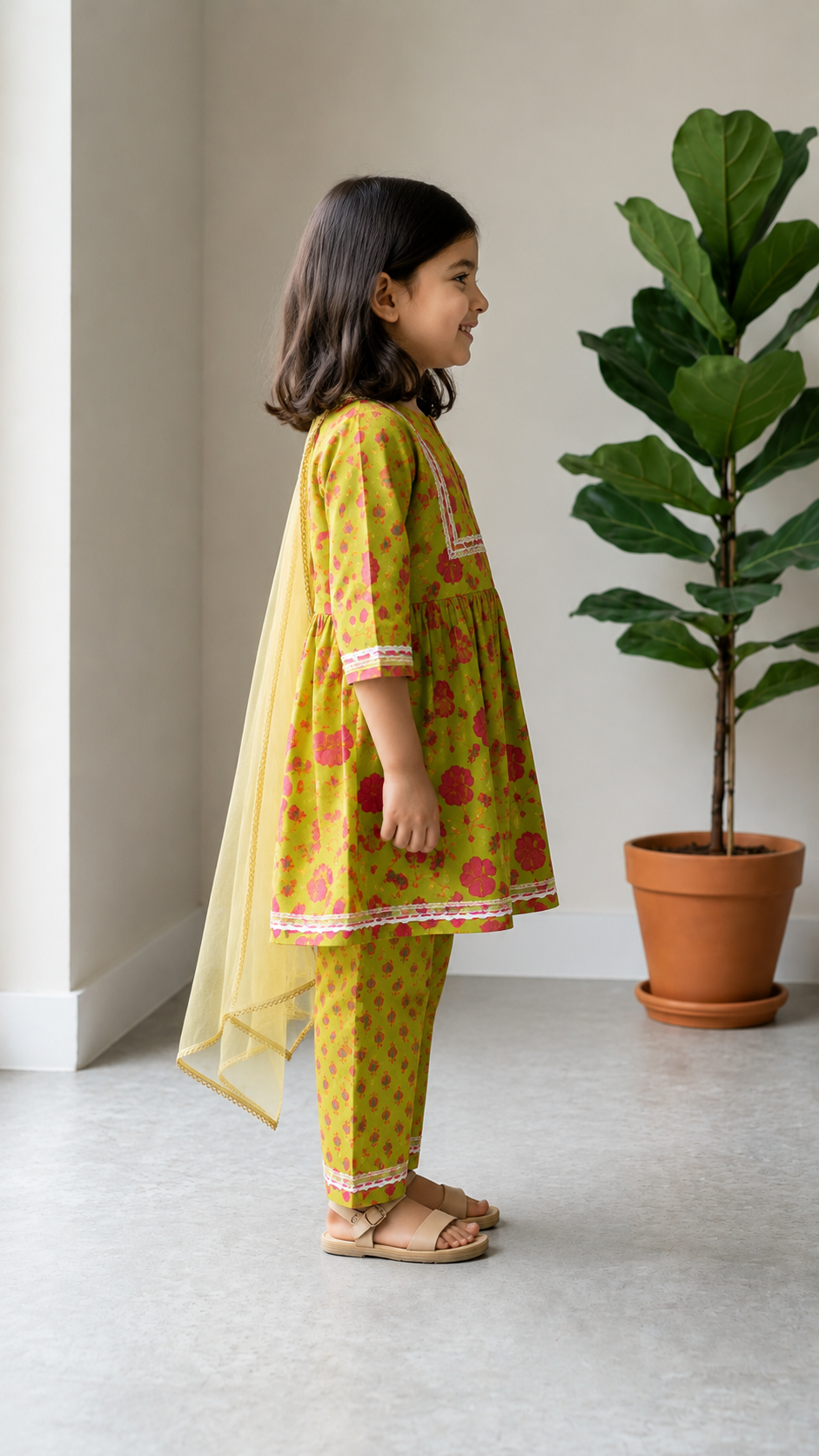 Green floral cotton peplum top with matching payjamas