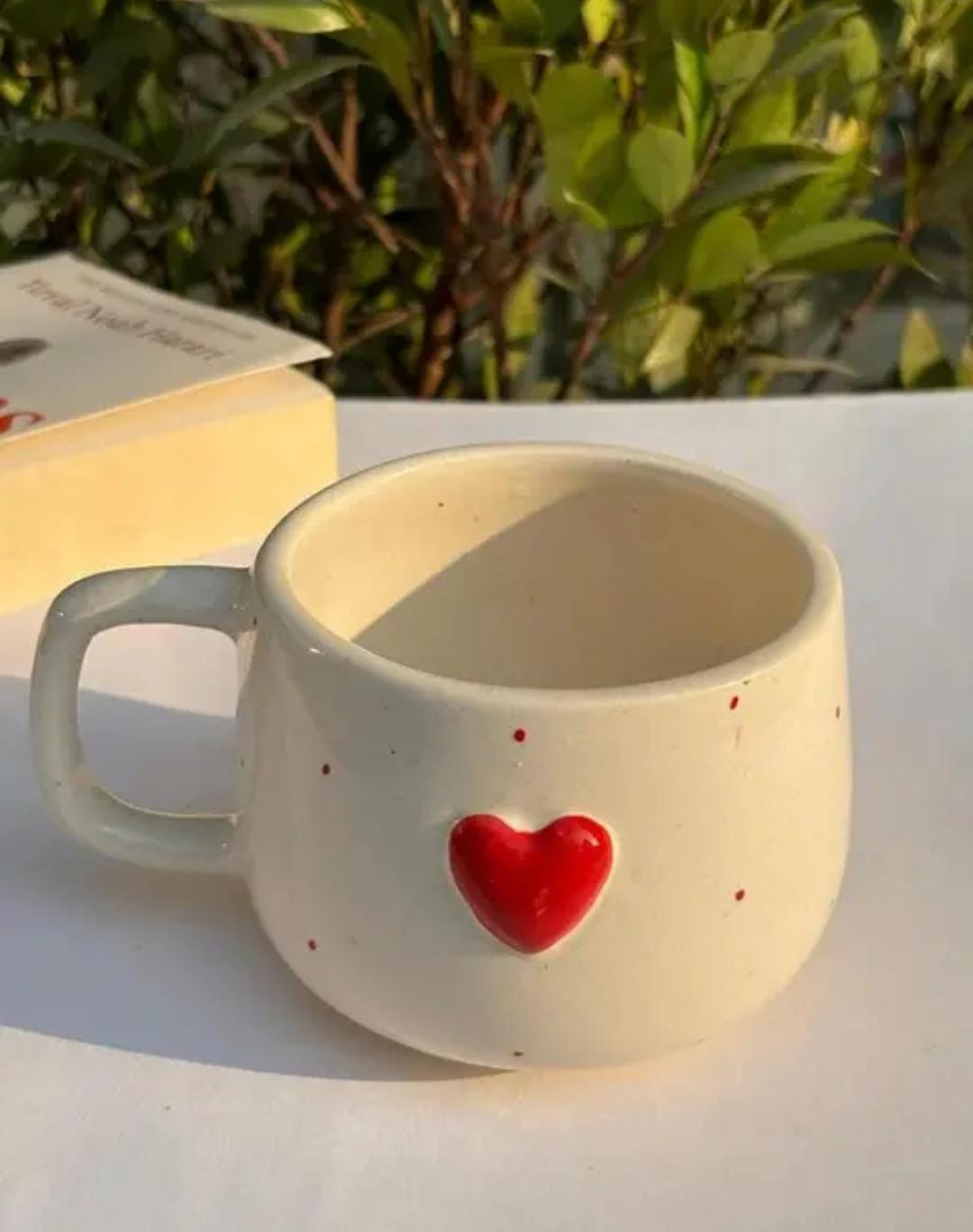 Red heart with polka dots ceramic cups for valentines or anniversary gifting to your loved ones.