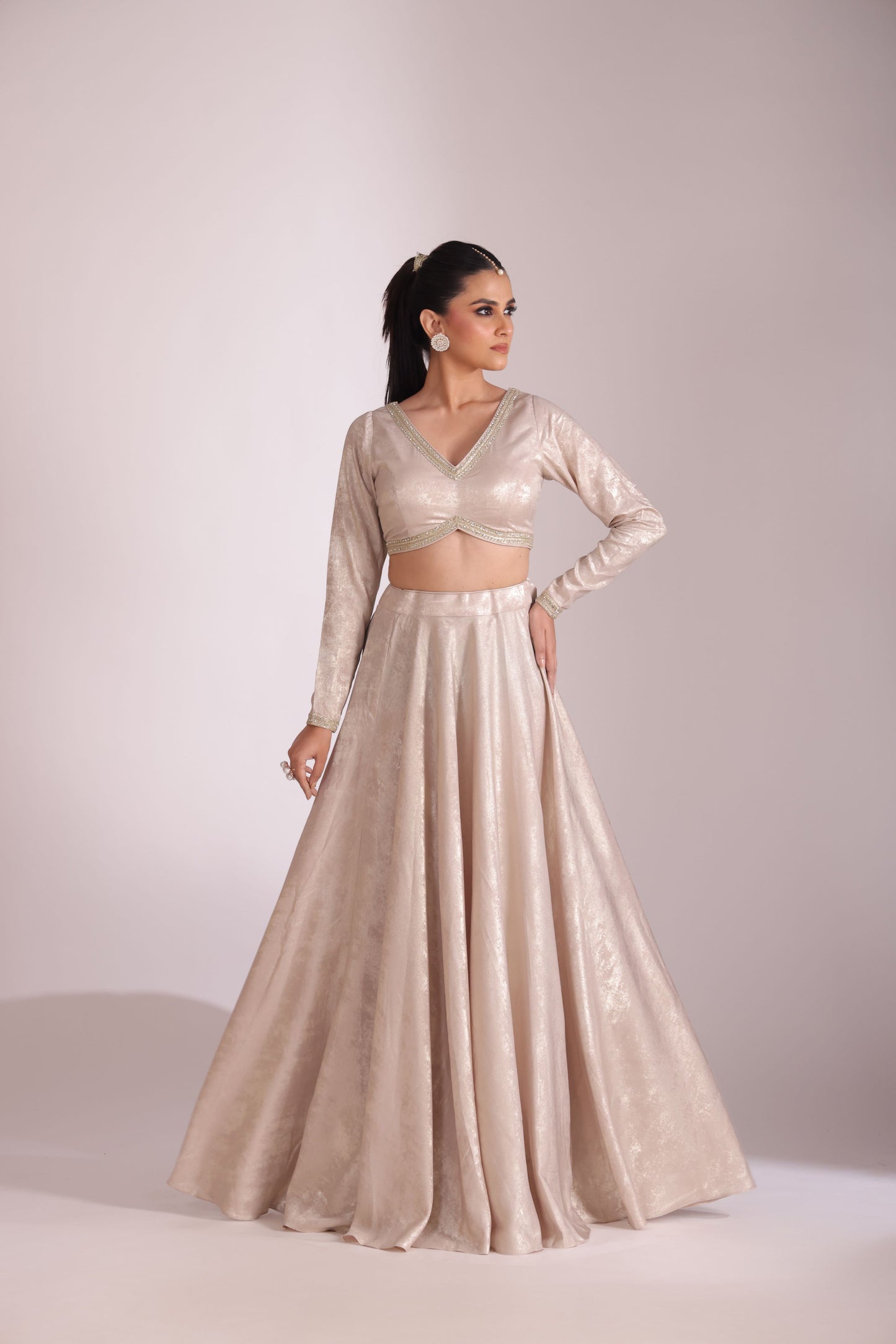 Jhalak Beige Blouse with Lehenga and Dupatta- set of 3