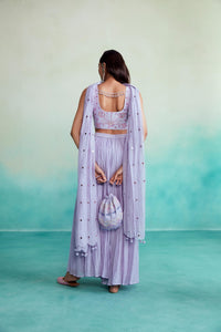 Luminova crop-top & sharara set - Lavender Hand embroidered Crop-top and Sharara set