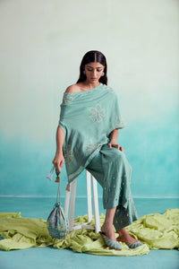 Mintella co-ords - Mint Hand embroidered Off-shoulder Co-ord set