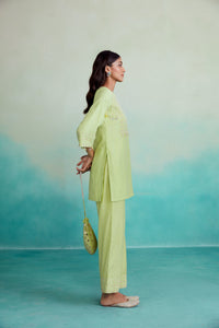 Citrina kurta set - Lime Hand embroidered Kurta Pants set