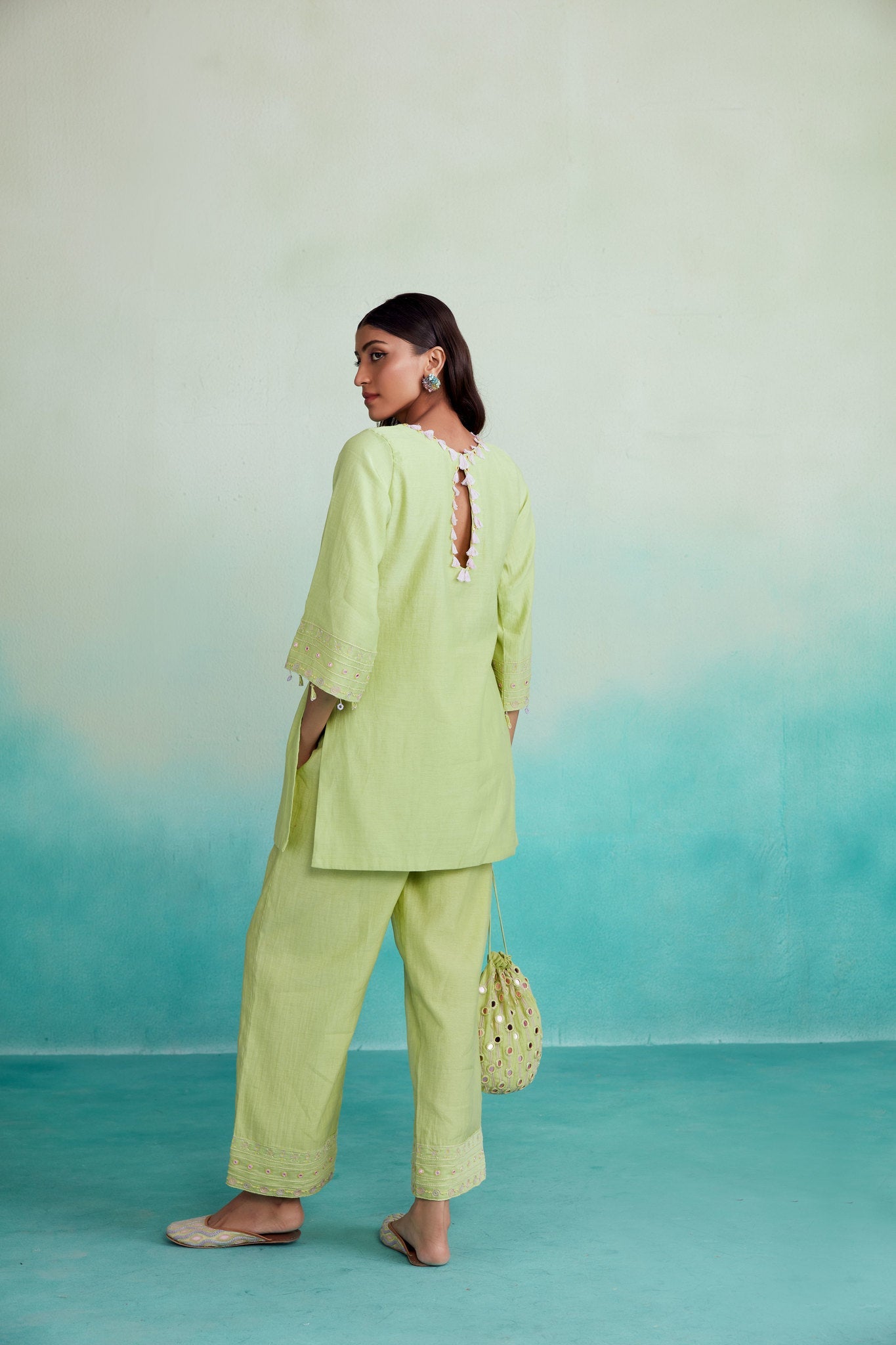 Citrina kurta set - Lime Hand embroidered Kurta Pants set