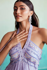 Load image into Gallery viewer, Ultraviolet dress - Digital Lavender Heart Hand embroidered Halter neck Dress
