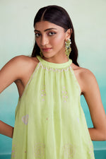 Load image into Gallery viewer, Limeade kurta skirt set - Lime &amp; Orchid Pink Hand embroidered Kurta Skirt set
