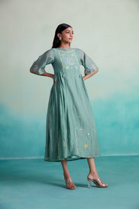 Enchantmint dress - Mint Hand embroidered gathered Dress