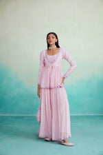 Load image into Gallery viewer, Rosalyn kurta sharara set - Orchid Pink Hand embroidered gathered Kurta Sharara set
