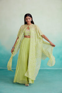 Citra jacket set - Lime Hand embroidered Jacket Crop top & Sharara set