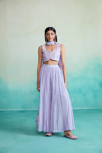 Luminova crop-top & sharara set - Lavender Hand embroidered Crop-top and Sharara set