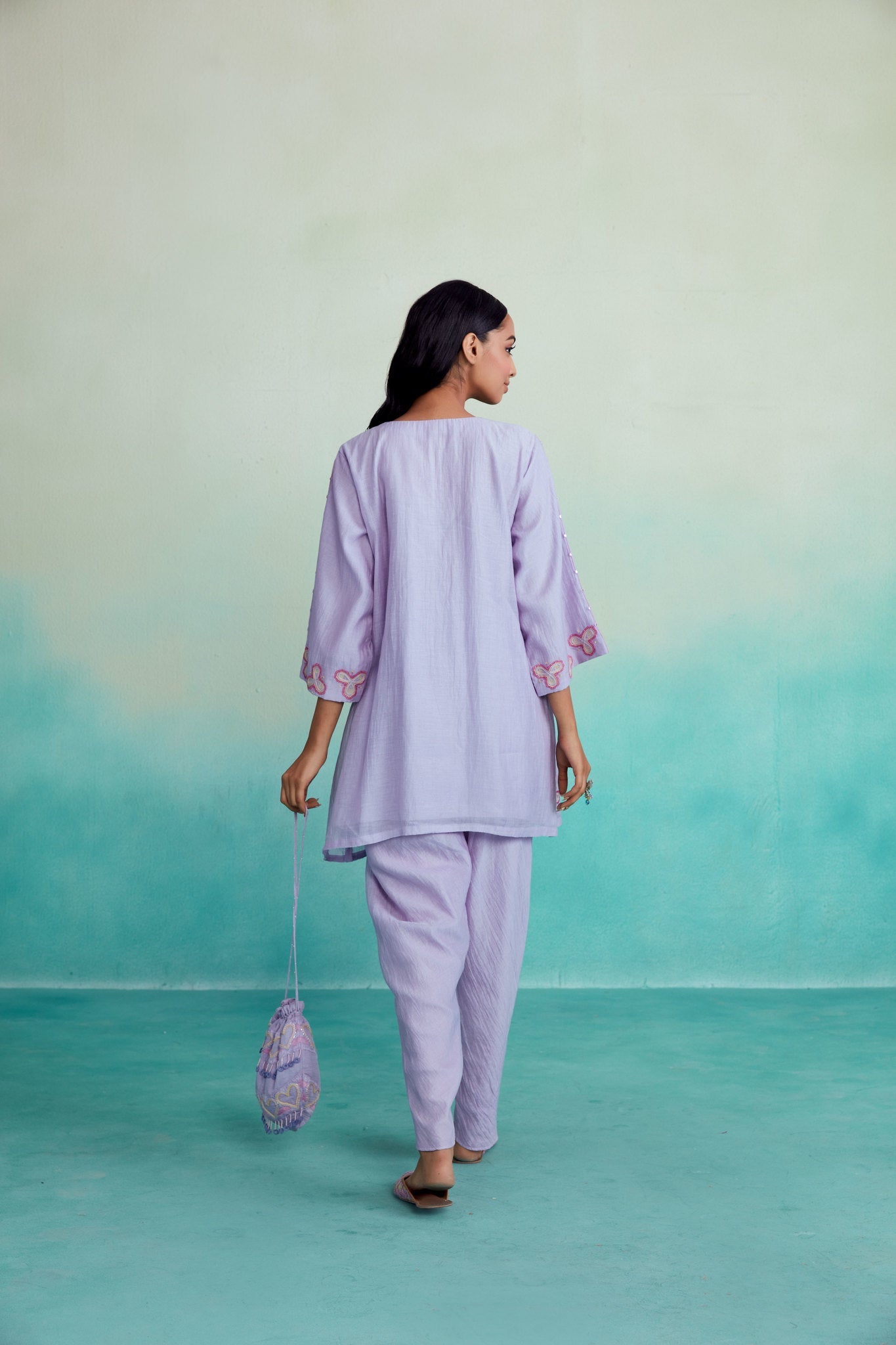 Ethereal kurta set - Lavender Hand embroidered Dhoti Kurta set