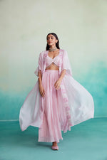 Load image into Gallery viewer, Fleuris jacket set - Orchid Pink Hand embroidered Jacket Crop-top &amp; Sharara set
