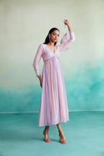 Load image into Gallery viewer, Petala dress - Orchid Pink &amp; Lavender pleated hand embroidered Dress
