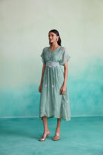 Load image into Gallery viewer, Aquarelle dress - Mint Kaftan Dress with hand embroidered Belt
