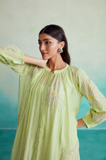 Load image into Gallery viewer, Zesty dress - Lime Hand embroidered oversized Dress
