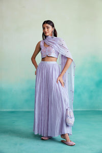 Luminova crop-top & sharara set - Lavender Hand embroidered Crop-top and Sharara set