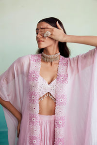 Fleuris jacket set - Orchid Pink Hand embroidered Jacket Crop-top & Sharara set