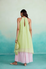 Load image into Gallery viewer, Limeade kurta skirt set - Lime &amp; Orchid Pink Hand embroidered Kurta Skirt set
