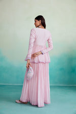 Load image into Gallery viewer, Rosalyn kurta sharara set - Orchid Pink Hand embroidered gathered Kurta Sharara set
