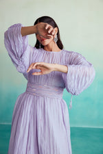 Load image into Gallery viewer, Amethyst dress - Lavender Hand embroidered Dress with Belt
