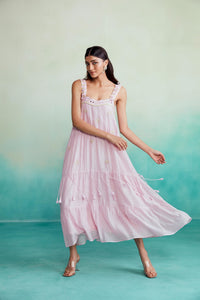 Blossom dress - Orchid Pink Hand embroidered layered gathered Dress