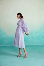 Load image into Gallery viewer, Amethyst dress - Lavender Hand embroidered Dress with Belt
