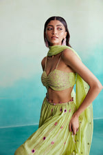 Load image into Gallery viewer, Citrus skirt top set - Lime Hand embroidered Skirt Top &amp; Dupatta set
