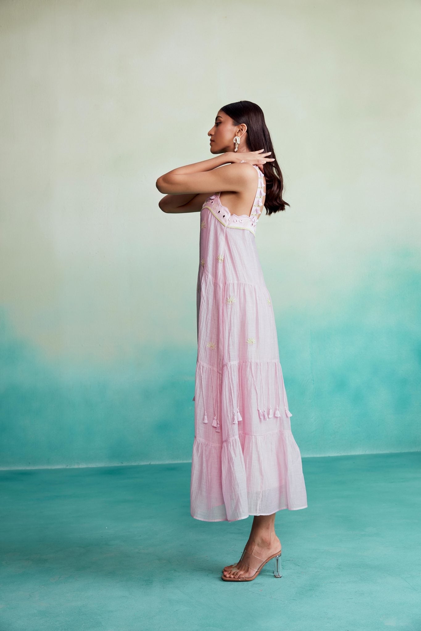 Blossom dress - Orchid Pink Hand embroidered layered gathered Dress