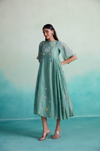 Enchantmint dress - Mint Hand embroidered gathered Dress