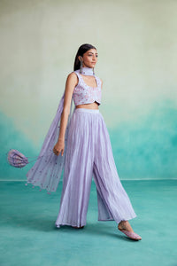 Luminova crop-top & sharara set - Lavender Hand embroidered Crop-top and Sharara set