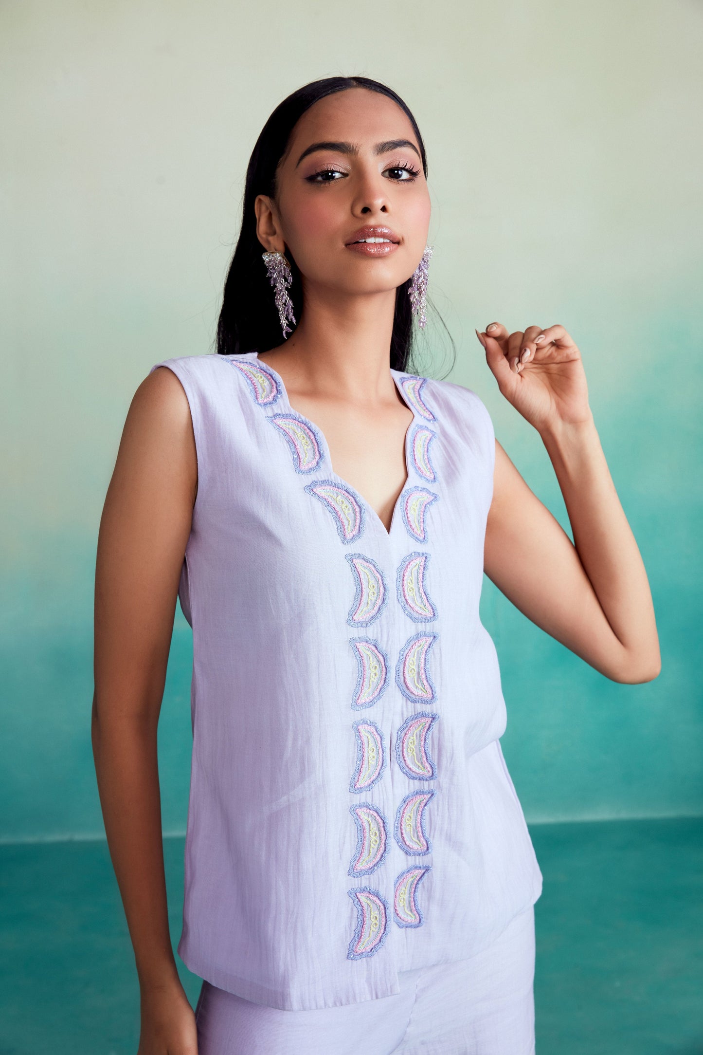 Lavenda co-ords - Digital Lavender Hand embroidered Co-ord set