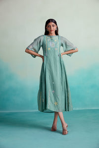 Enchantmint dress - Mint Hand embroidered gathered Dress