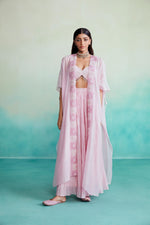 Load image into Gallery viewer, Fleuris jacket set - Orchid Pink Hand embroidered Jacket Crop-top &amp; Sharara set
