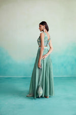 Load image into Gallery viewer, Nilaya skirt top set - Mint Hand embroidered Crop-top Skirt &amp; Dupatta set
