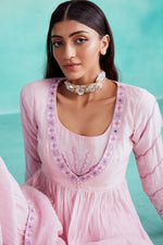 Load image into Gallery viewer, Rosalyn kurta sharara set - Orchid Pink Hand embroidered gathered Kurta Sharara set
