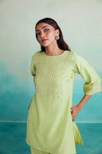 Load image into Gallery viewer, Citrina kurta set - Lime Hand embroidered Kurta Pants set
