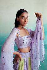 Load image into Gallery viewer, Amaya skirt top set - Lime &amp; Lavender Hand embroidered pleated Skirt Top set
