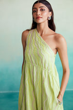 Load image into Gallery viewer, Vividora dress - Lime Hand embroidered one shoulder Dress
